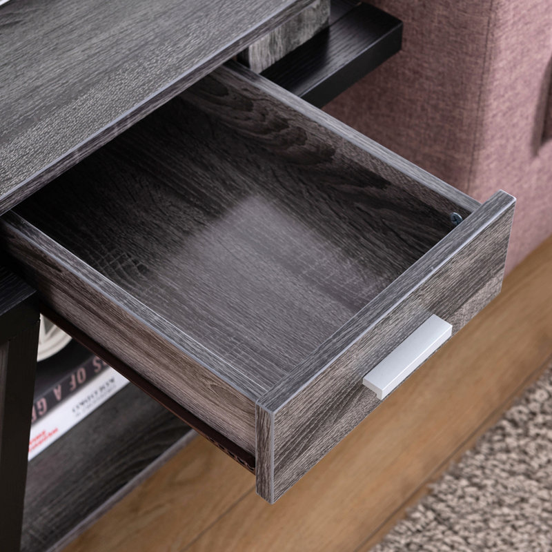 Table d'appoint grise / noire vieillie avec tiroir et tablette de rangement