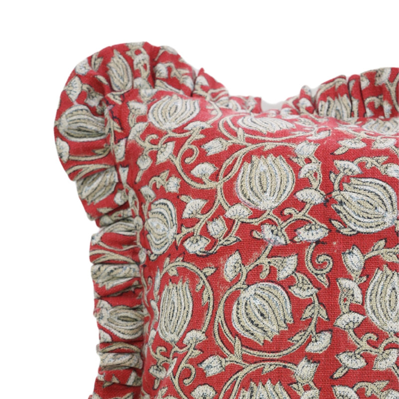 Housse de coussin à motif de blocs de décoration rouge Fab Fabine pour canapé et canapé, lin, 6 pièces, H 24 po x l 24 po