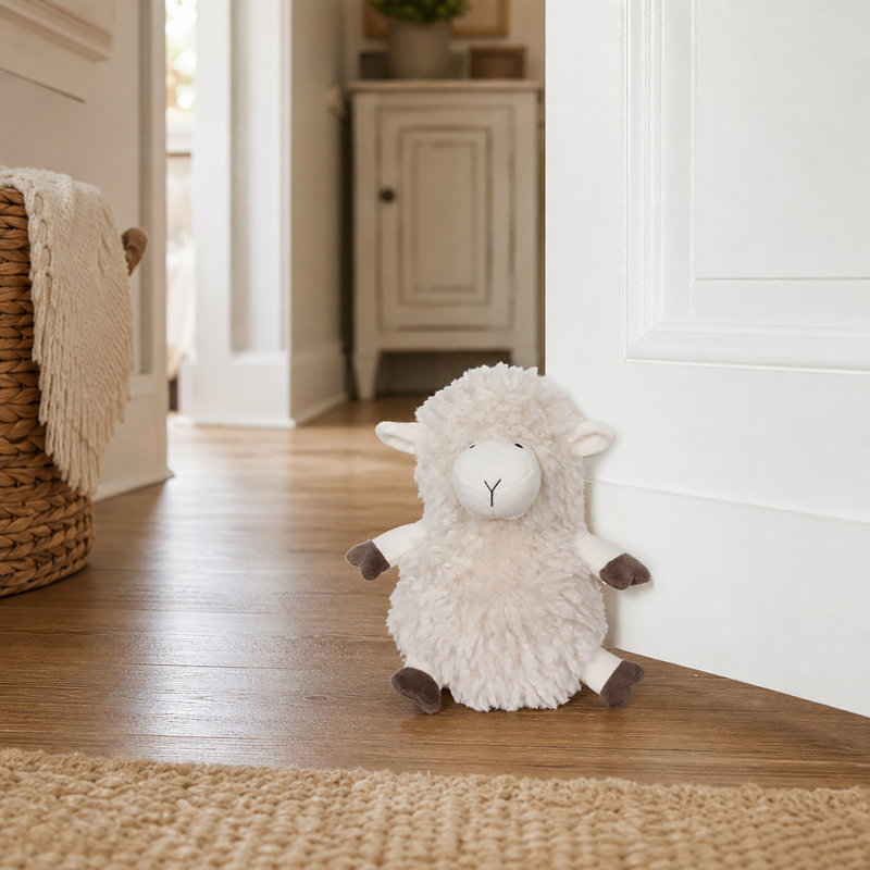Decorative Sheep Door Stopper, 2.3 lb Weighted, Ecru