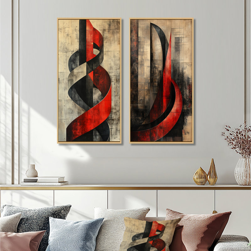 Tour du Nouvel Âge I - Ensemble de 2 tableaux encadrés constructivistes, 32" H x 32" W, Natural Floater Framed