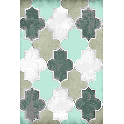 Tan and Teal Quatrafoil - Wrapped Canvas Painting