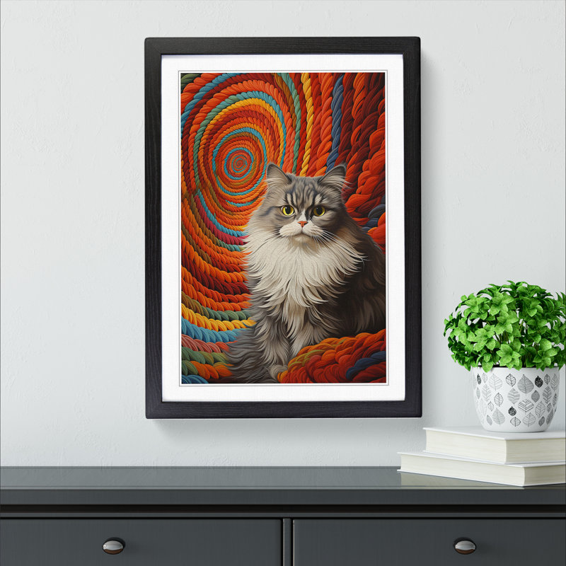 XYZ-FRM-V1223-5101 Persian Cat Op - Single Picture Frame Print on Wood, 46cm H x 34cm W x 2cm D, Black