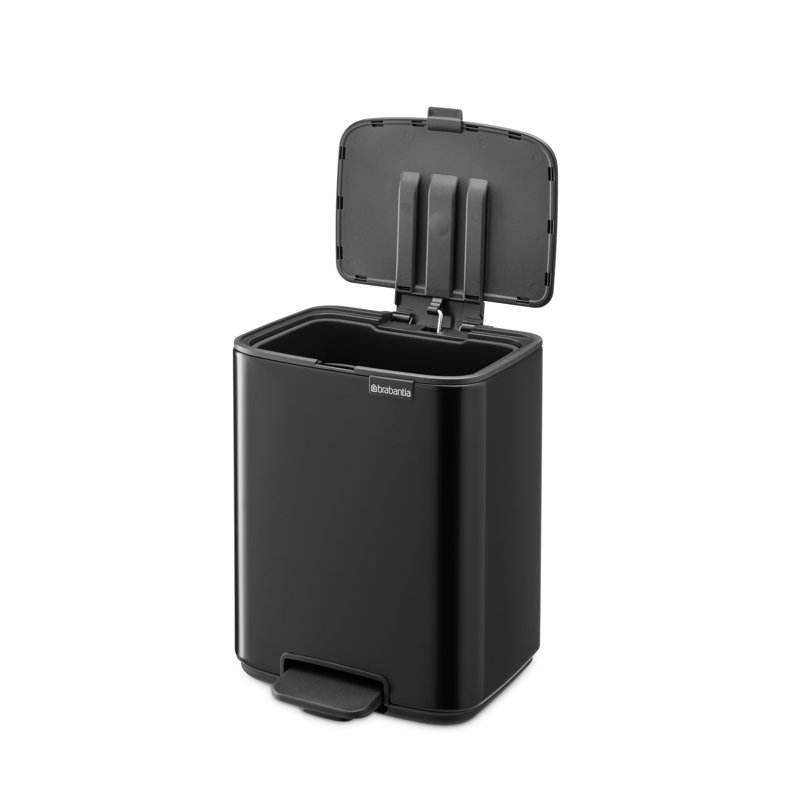 Brabantia Bo Pedal Bin, Matt Black, 7 L, 31cm H x 24.2cm W x 24.3cm D