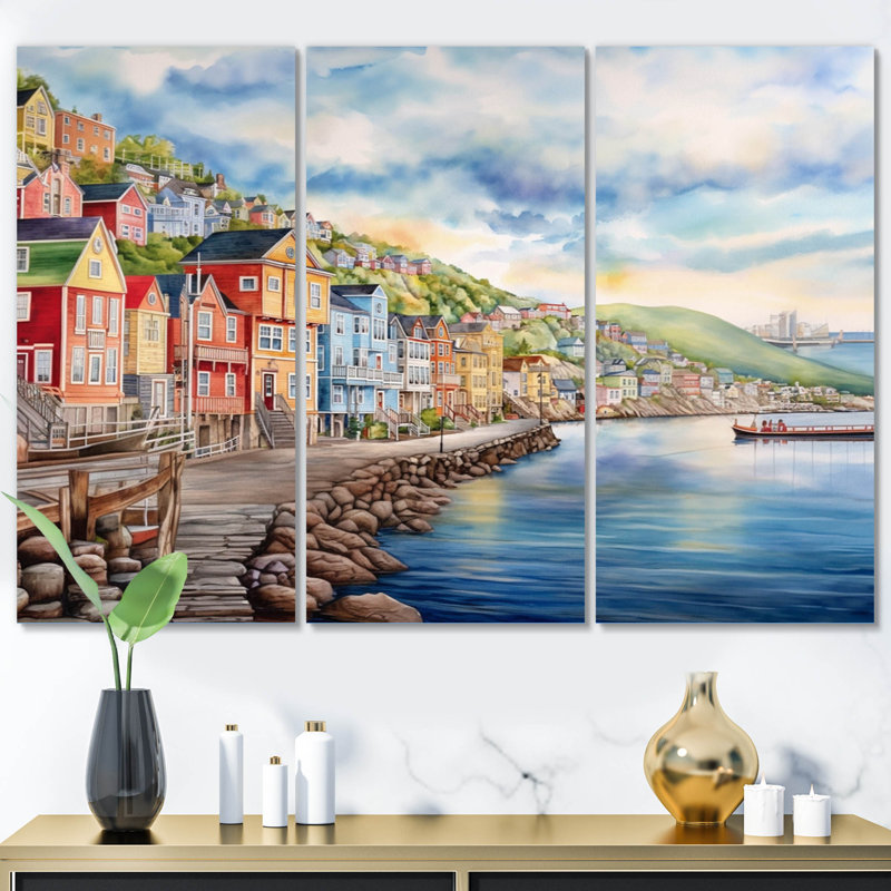 Terre-Neuve bord de mer I, reproduction sur toile 3 pièces, H 32 po x l 48 po x P 1 po