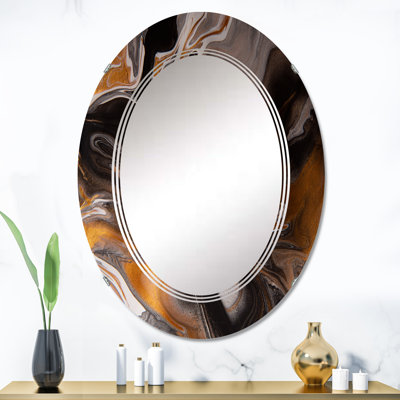 Miroir mural orange et noir Marble Waves II