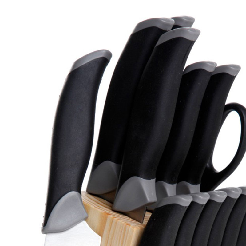 Lindbergh 14-Piece Black Stainless Steel Knife Set with Pine Block