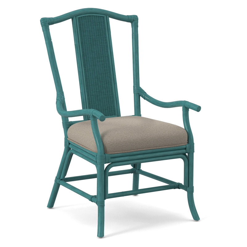 Drury Lane Slat Back Dining Arm Chair, Beige Performance Fabric; 0851-73, Antique Frost White