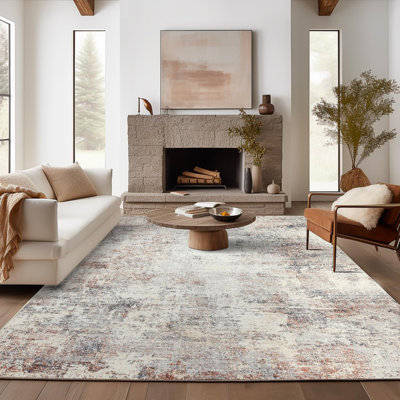 Abstract Non-Slip Machine Washable Taupe Area Rug