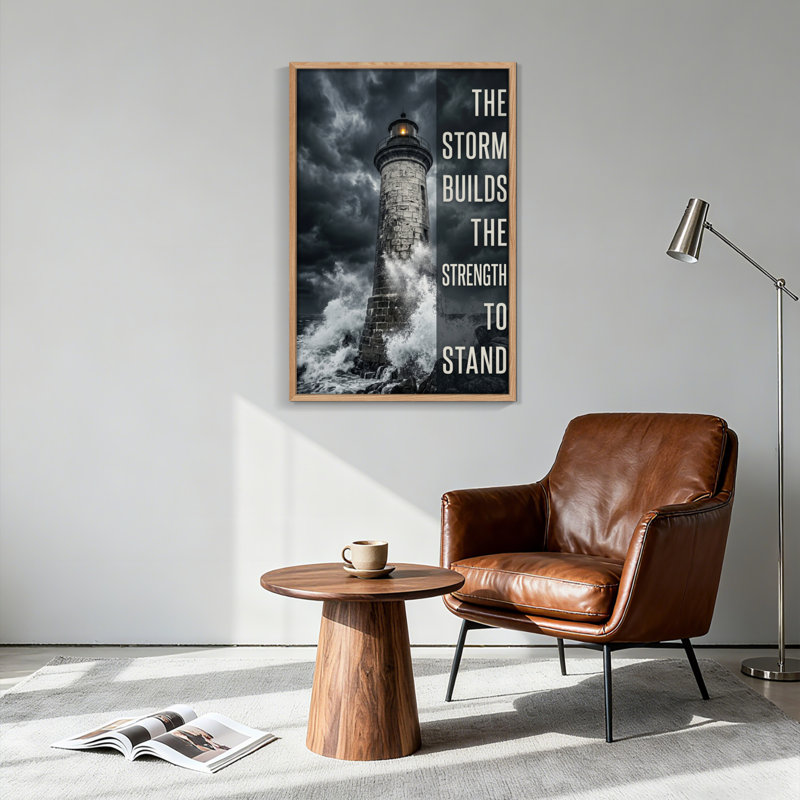 Ensemble de 1 tableau sur toile représentant un phare dans la tempête, 48"H x 32"W, Naturel