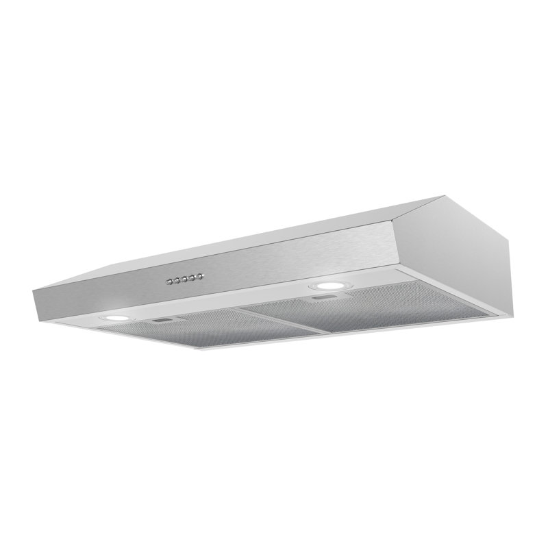 30 po T-1387-1-CL Hotte de cuisine sous-comptoir convertible 165 CFM en acier inoxydable brossé Ardea avec filtres en maille, contrôle à bouton-poussoir, lumières DEL