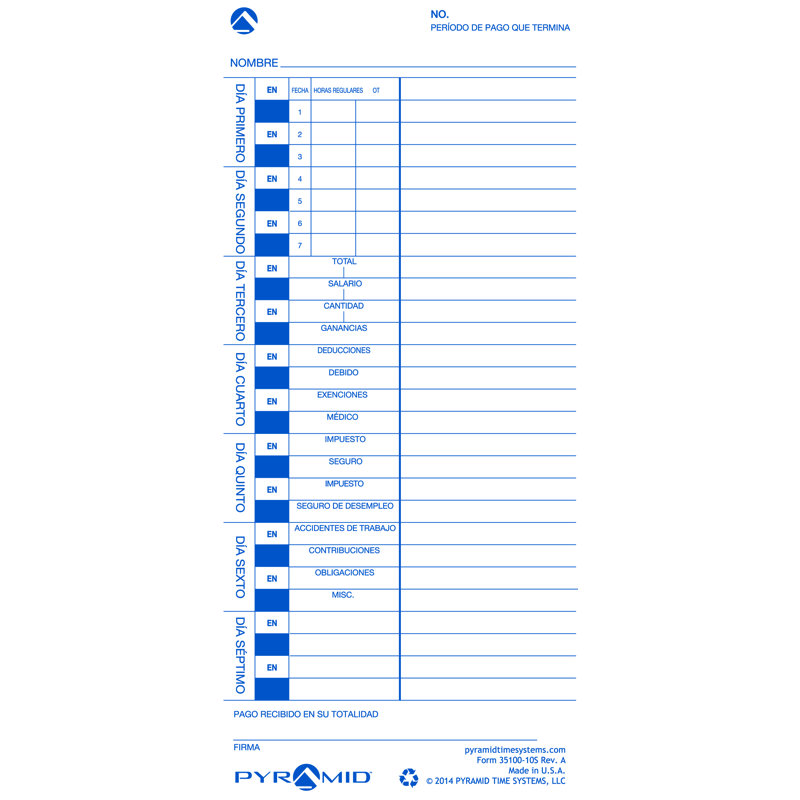 Spanish Time Card