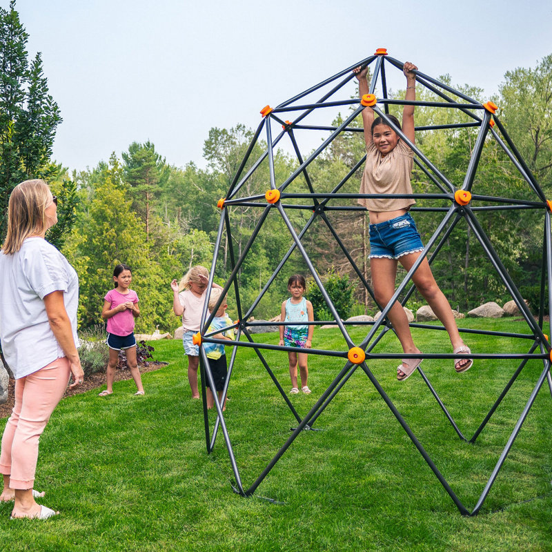 Large Black and Orange Steel Geometric Climbing Dome for Kids