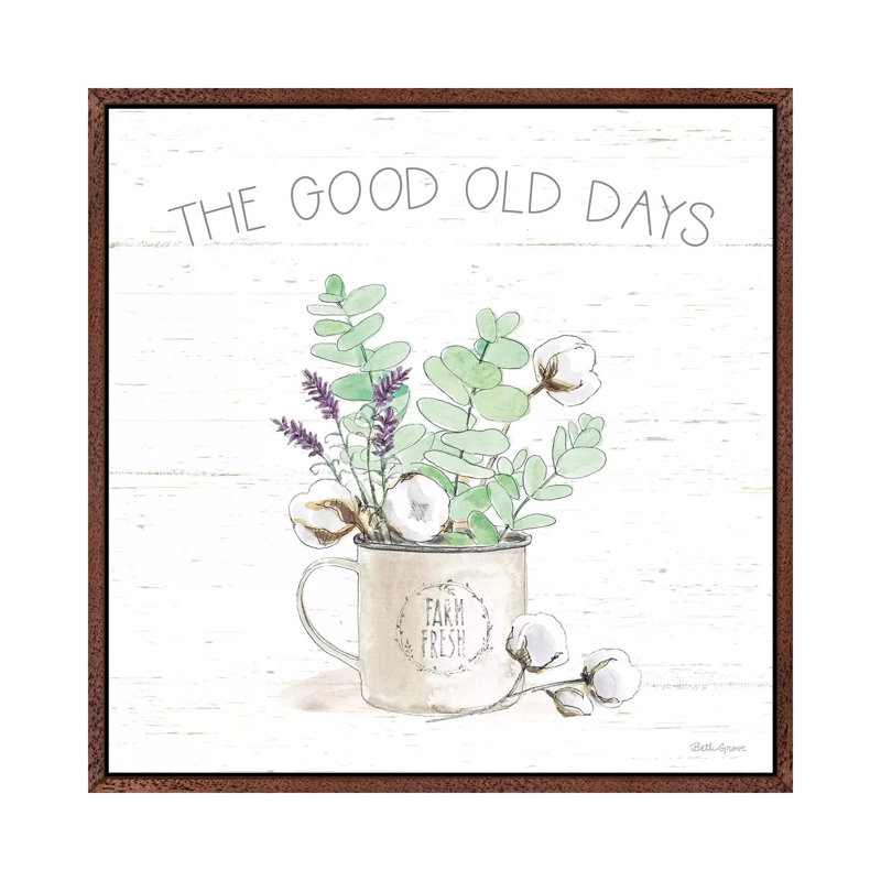 Farmhouse Cotton III Sage by Beth Grove - Print on Canvas, 45.72cm H x 45.72cm W x 3.81cm D, Classic Brown Wood Framed