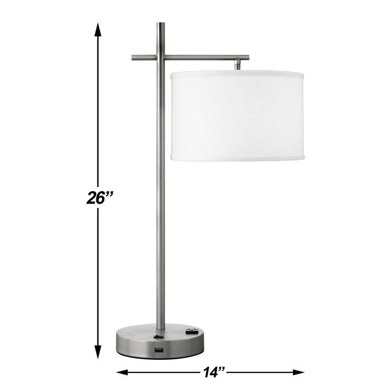 Lampe de table argentée 26 "avec prise USB et prise innover Group