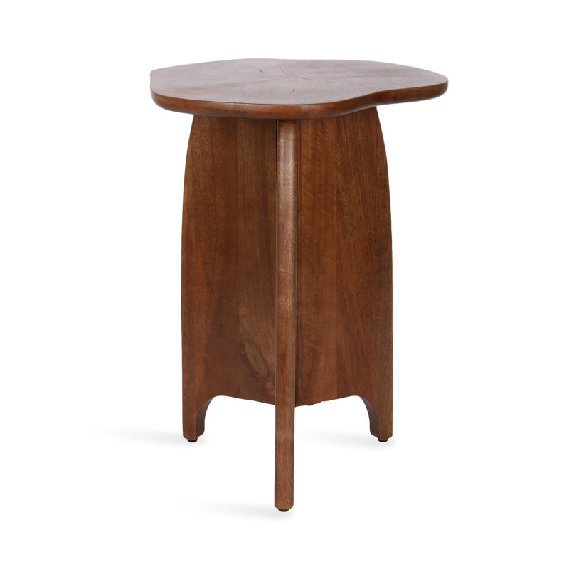 Kanna Wavy Round Mango Wood Side Table, 21" H x 16" W x 16" D