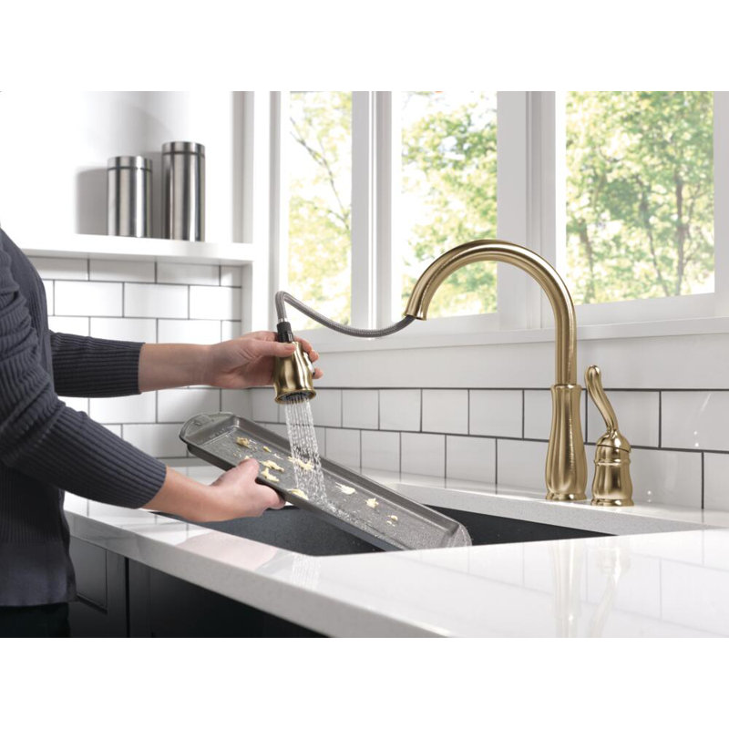 Leland Pull Down Single Handle Kitchen Faucet with MagnaTite® Docking and Diamond Seal Technology, Champagne Bronze