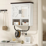Arand Mirror And Adjustable Shelf, Farmhouse Bathroom Wall Cabinet With Mirror, Floating Storage Cabinet With Towel Bar And 6pcs Hooks For Bathroom, Kitchen, Hallway