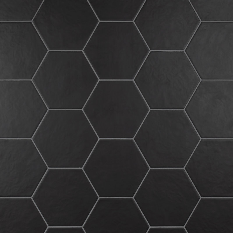 Hexatile 7" x 8" Porcelain Tile, Matte Nero
