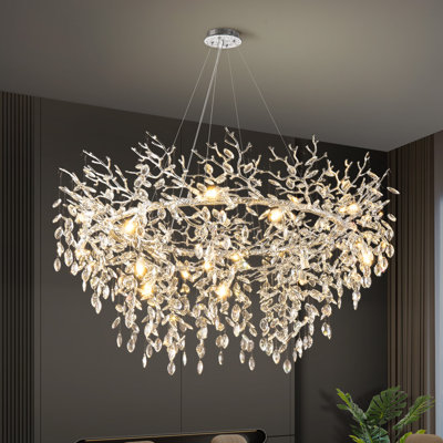 47" Dimmable Round LED Tree Branches Crystal Chandelier