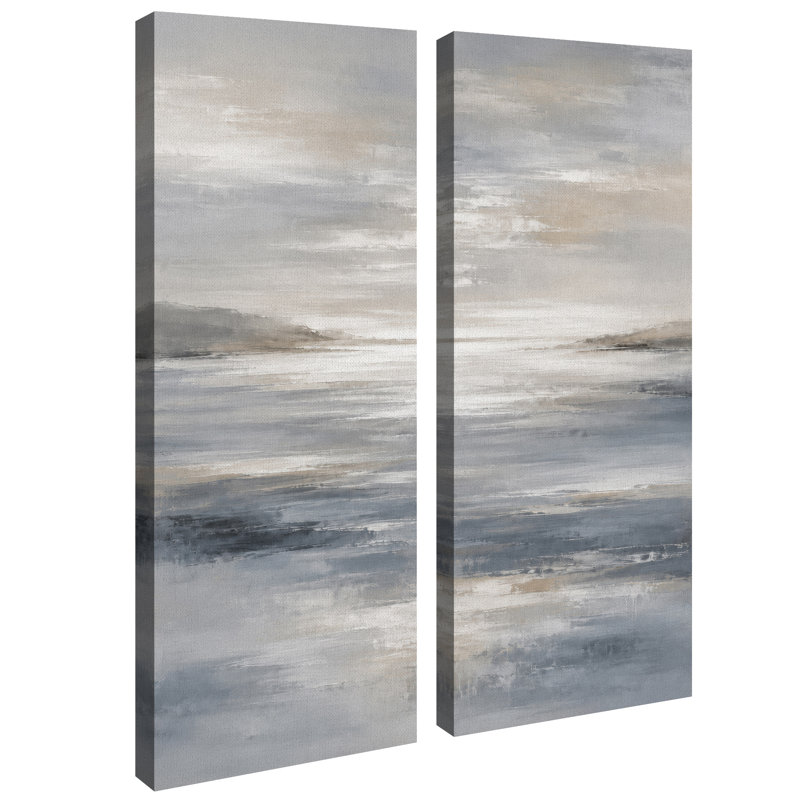 Horizon océanique brumeux bleu – Ensemble de 2 impressions sur toile 32 po x 12 po x 2 po, H 32 po x l 12 po
