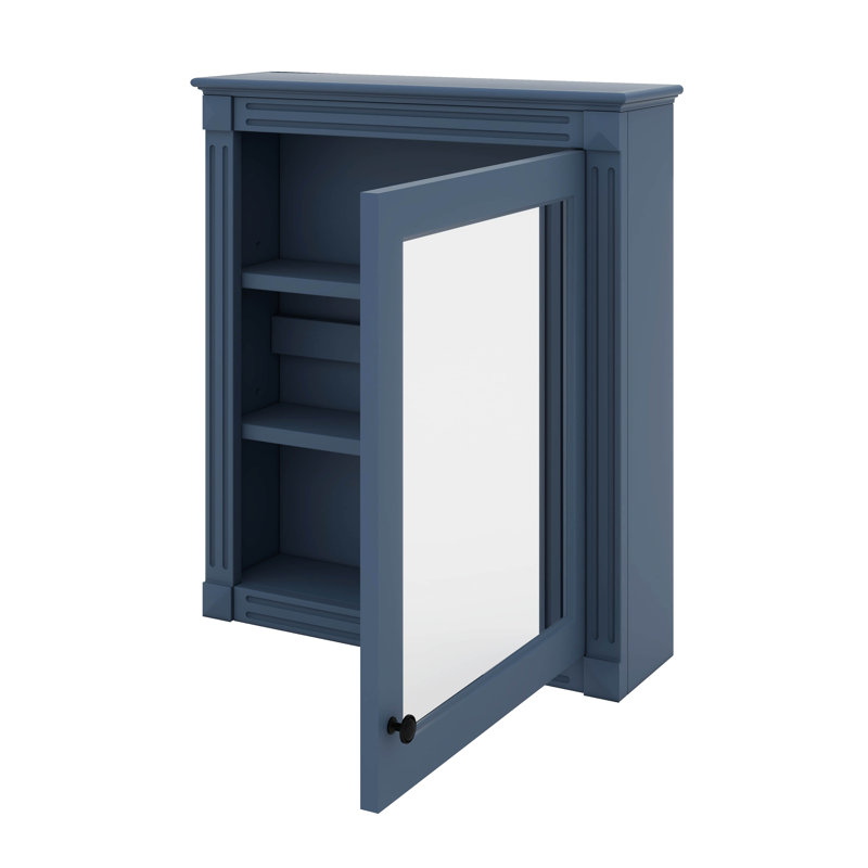 Armoire de rangement de salle de bain murale avec miroir, armoire à pharmacie avec tablette réglable en hauteur, Bleu