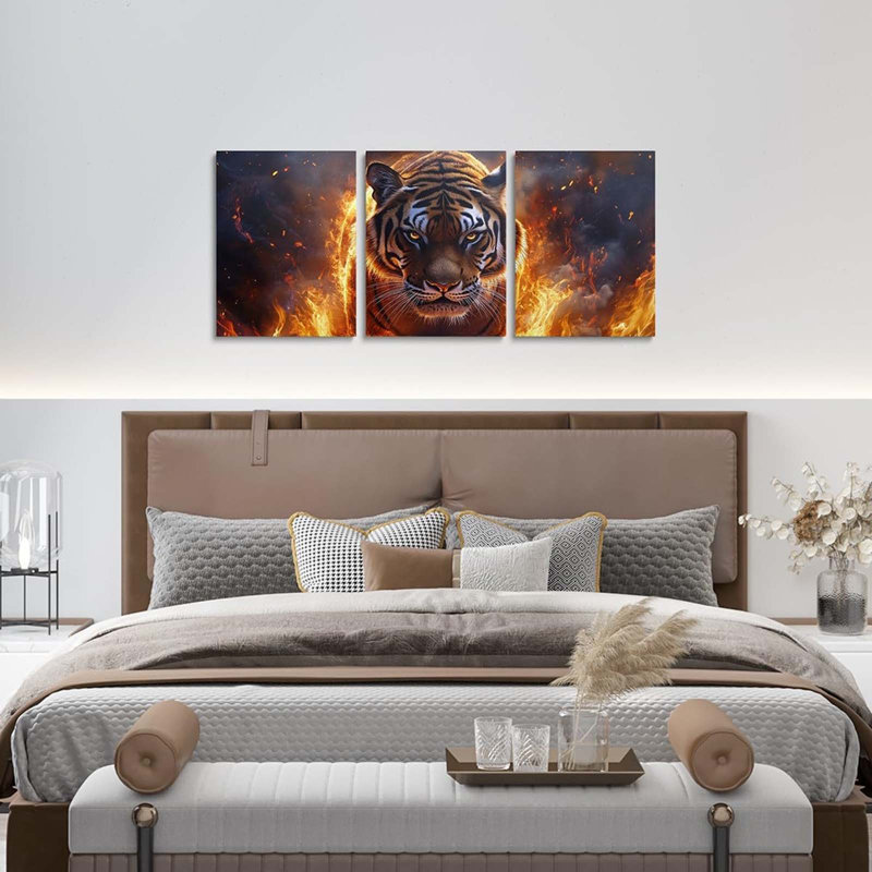 Tiger Paintings Wall Decor Living Room Fire Cool Wall Decorations For Bedroom Office 3D Leopard Africa Animal Wall Painting Prints Art Home Decor 3 Piece 12X16 Inch