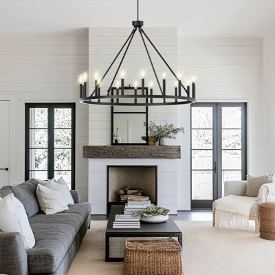 16-Light 39.3"W Candle-Style Wagon Wheel Metal Chandelier For Hallway Bedroom Living Room Dining Room