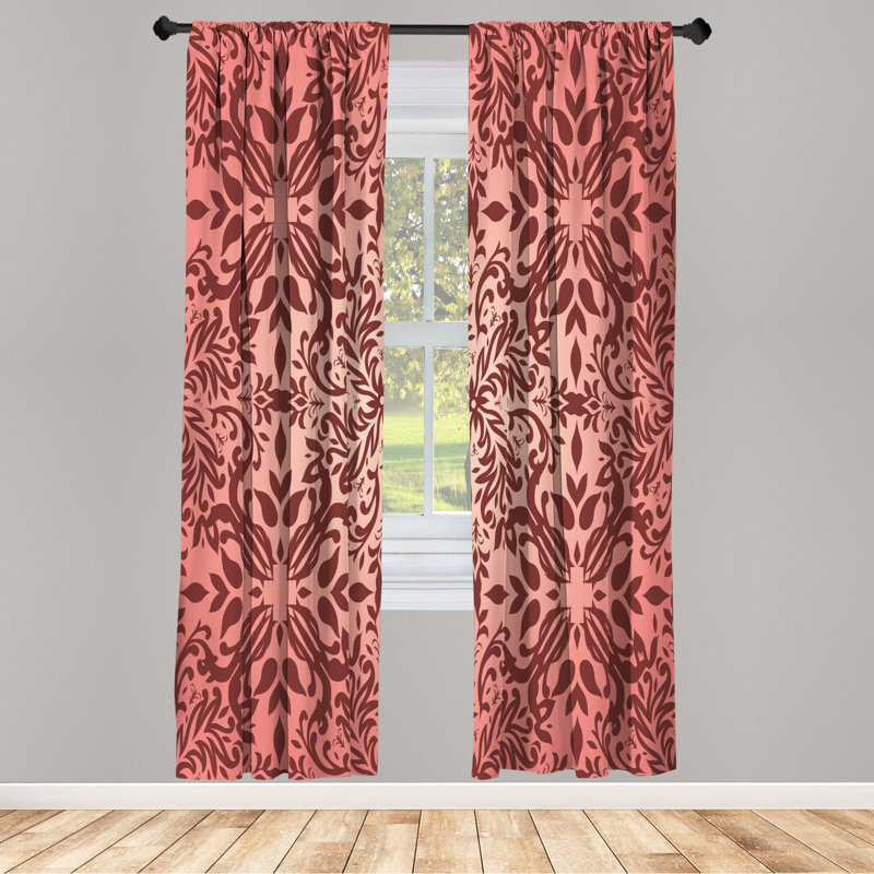 Microfiber Floral Semi-Sheer Rod Pocket Curtain Panels, 28" W x 63" L, Brown