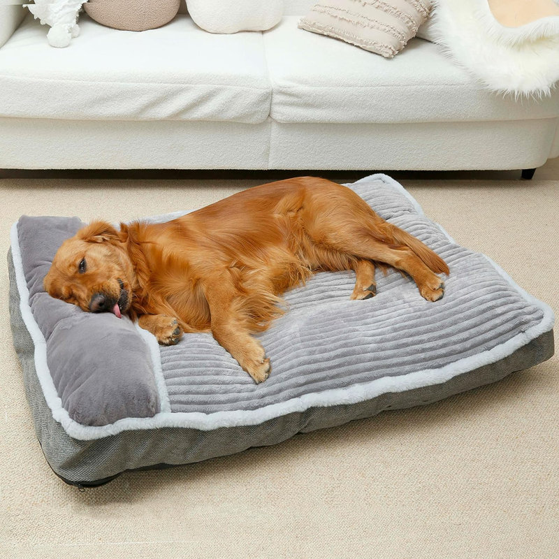 Large Gray Chew Resistant Dog Bed with Pillow