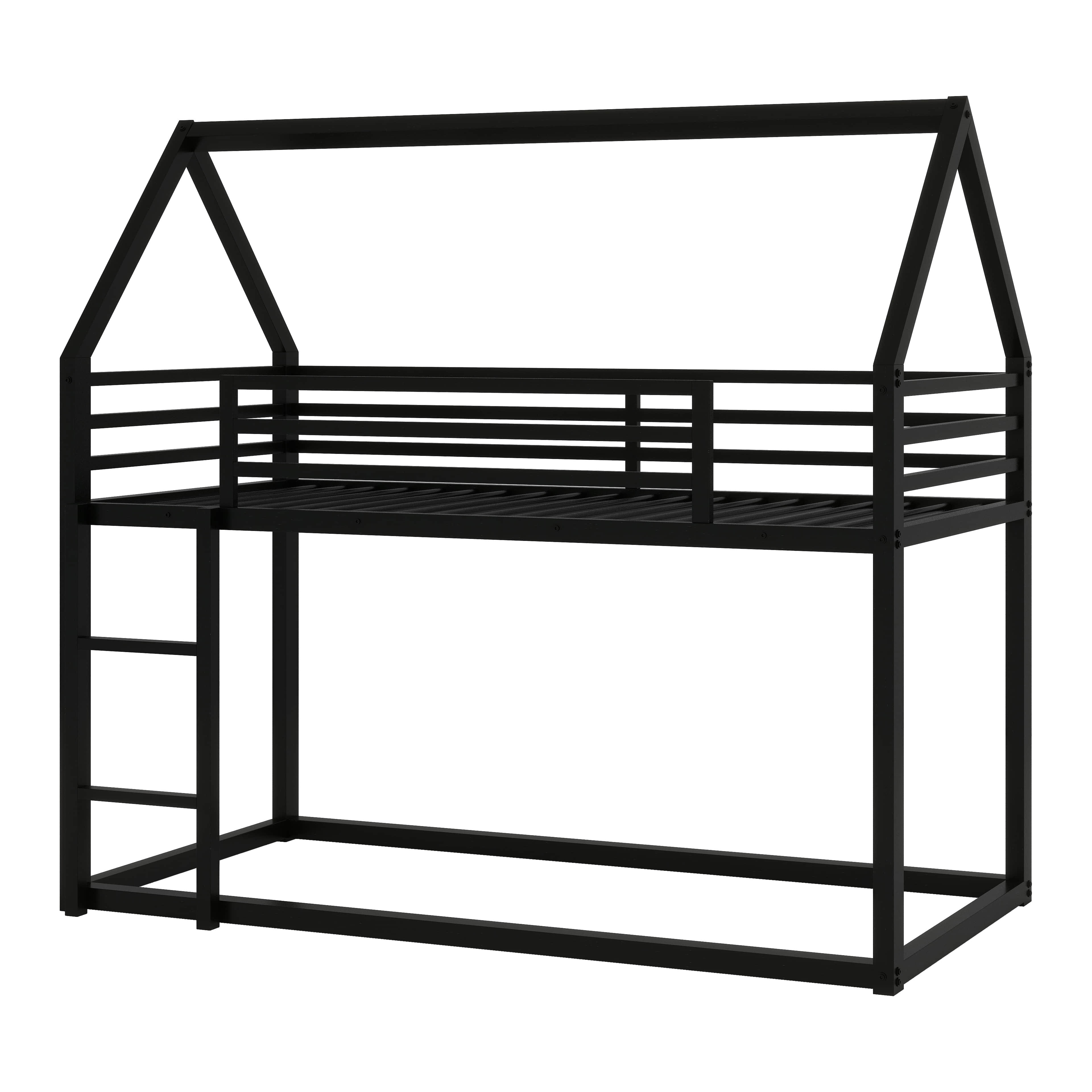Harper Orchard Twin Over Twin Metal Floor Bunk Bed With Ladder And ...