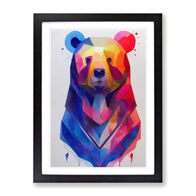 Splashed Bear No.1 Abstract - Wall Art, Black Framed, 48cm H x 36cm W, White