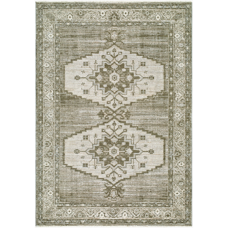 Jane Machine Woven Area Rug, Rectangle 6'7" x 9', Olive/Beige/Off-White