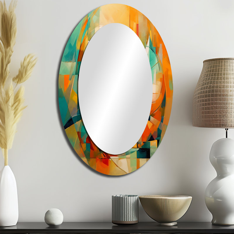 Abstracting The Cubist Form IV - Abstract Oval Decorative Mirror On Metal, 36" x 24"