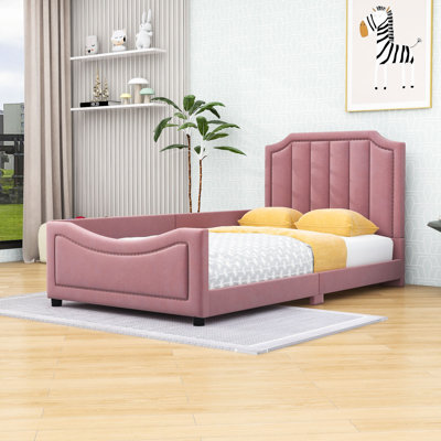 Twin Upholstered Platform Bed with Striped Headboard