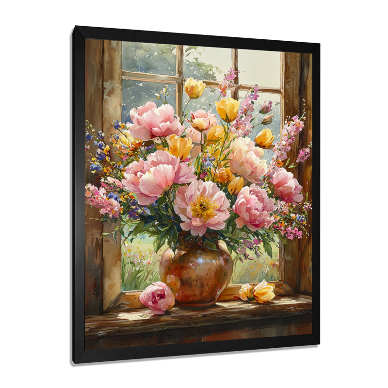 Alberty - décoration murale florale, H 32 po x l 24 po, Noir, Reproduction encadrée d'une seule photo