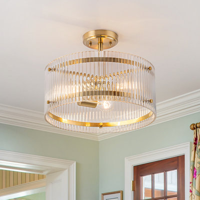 Modern Ribbed Glass Semi-Flush Mount Ceiling Light