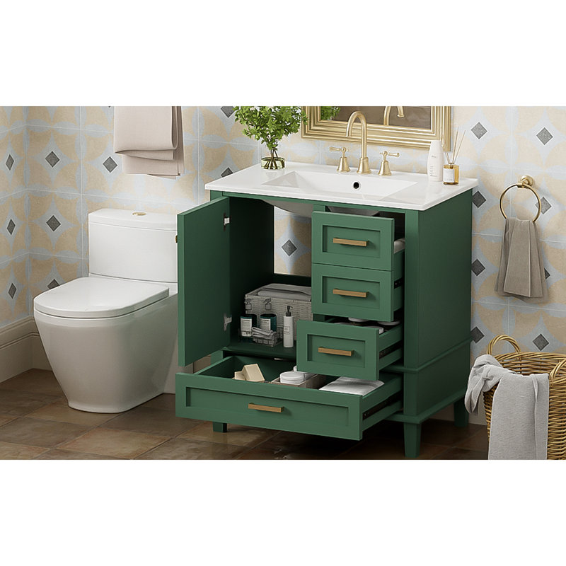 Ensemble de meuble-lavabo moderne 30 po avec lavabo 30 po, ensemble de rangement pour salle de bain avec porte à fermeture douce et 3 tiroirs, structure en bois massif