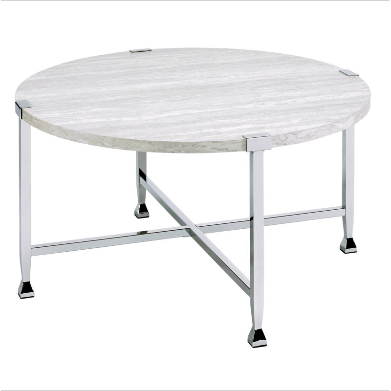 Table basse ronde en chêne blanc et chrome