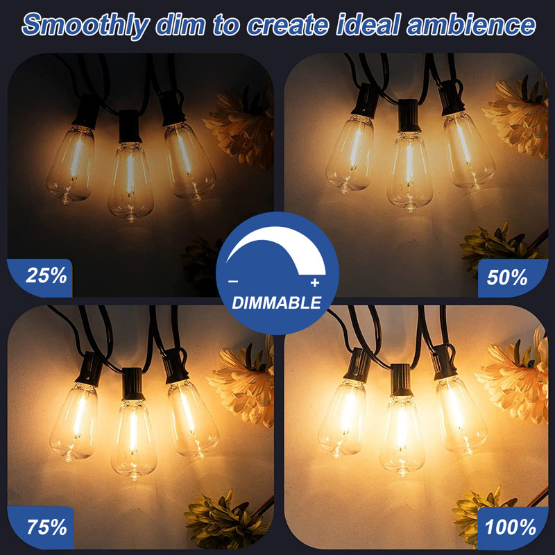 33ft Warm White Solar Powered LED Outdoor String Lights