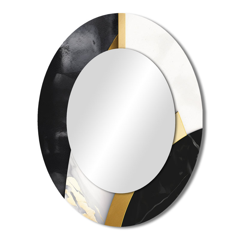Marble Painting Shapes - Gold Oval Wall Mirror Decor, 43" x 33"