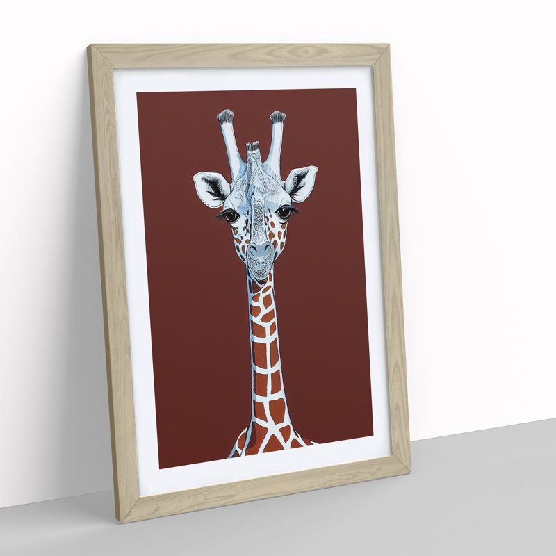 Unique Giraffe - Single Picture Frame Print, 46cm H x 34cm W x 2cm D, Oak Framed