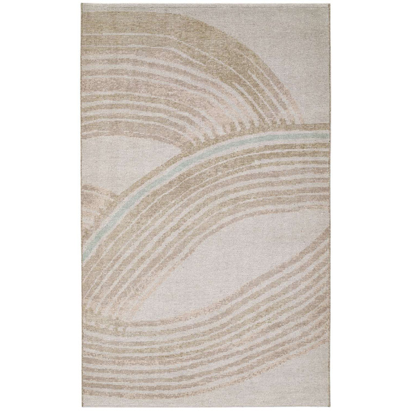 Crescent Rug: Modernist Hand Knotted Rug in Ivory/Taupe, Rectange 5' x 8'