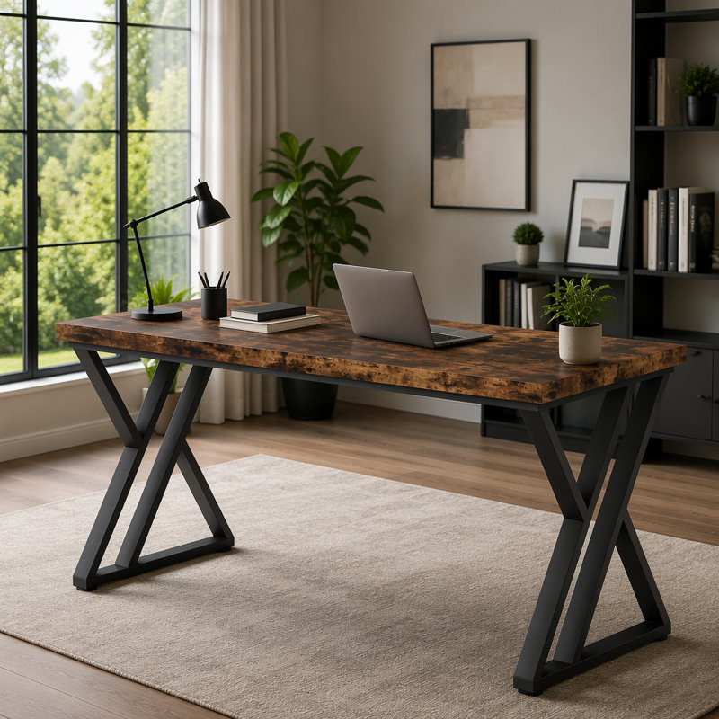 Heavy-Duty Computer Desk, Rustic Brown