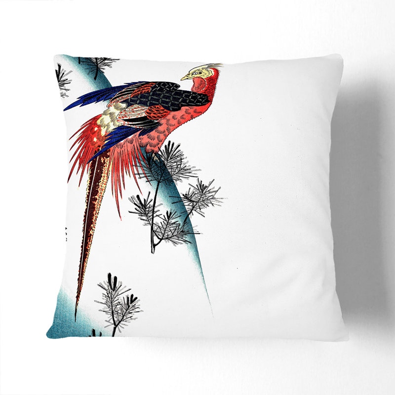 Pheasant and Small Pine by Utagawa Hiroshige Cushion with Filling, 55cm H x 55cm W x 20cm D