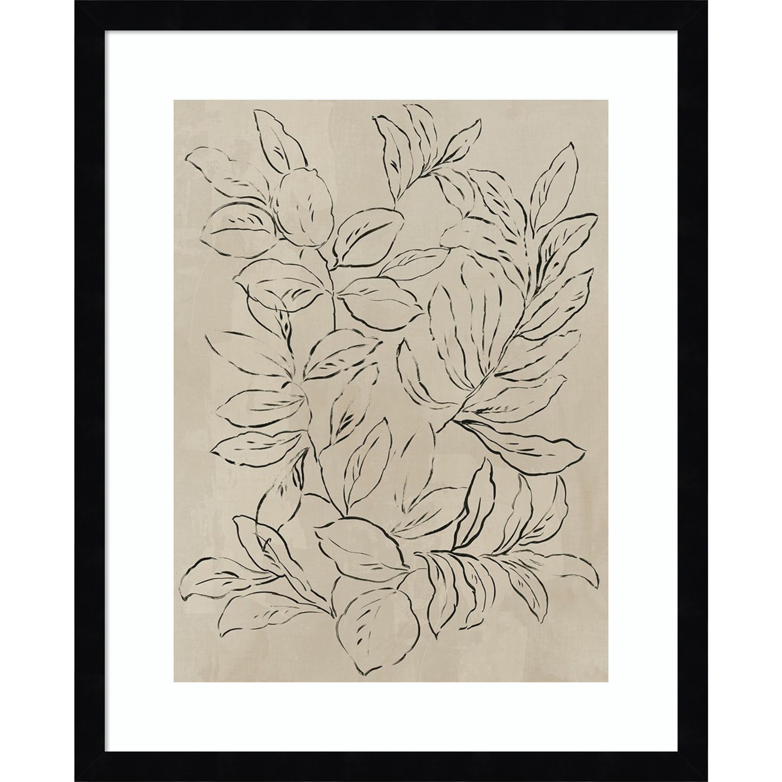 Kimbell "Outlined Leaves II" Print, Black, 21.25" H x 17.25" W