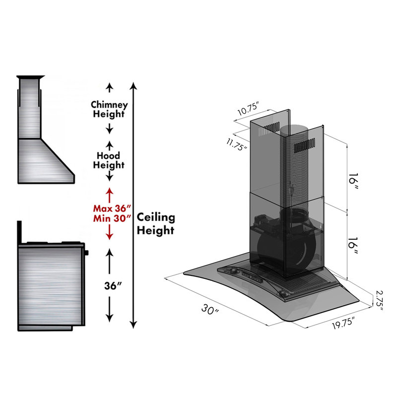 30" KZ 400 CFM Convertible Wall Mount Range Hood in Brushed 430 Stainless Steel