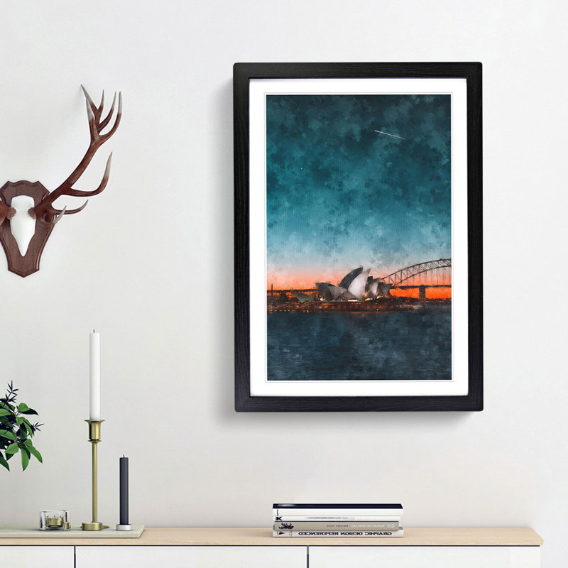 Sydney Opera House in Australia Abstract - Framed Print, 45cm H x 33cm W x 2cm D, Black Framed