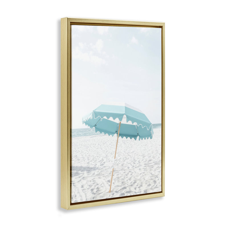 Toile flottante encadrée «Lone Blue Beach» par Elena Chukhlebova, Cadre flottant métallique doré, H 31 po x l 21 po