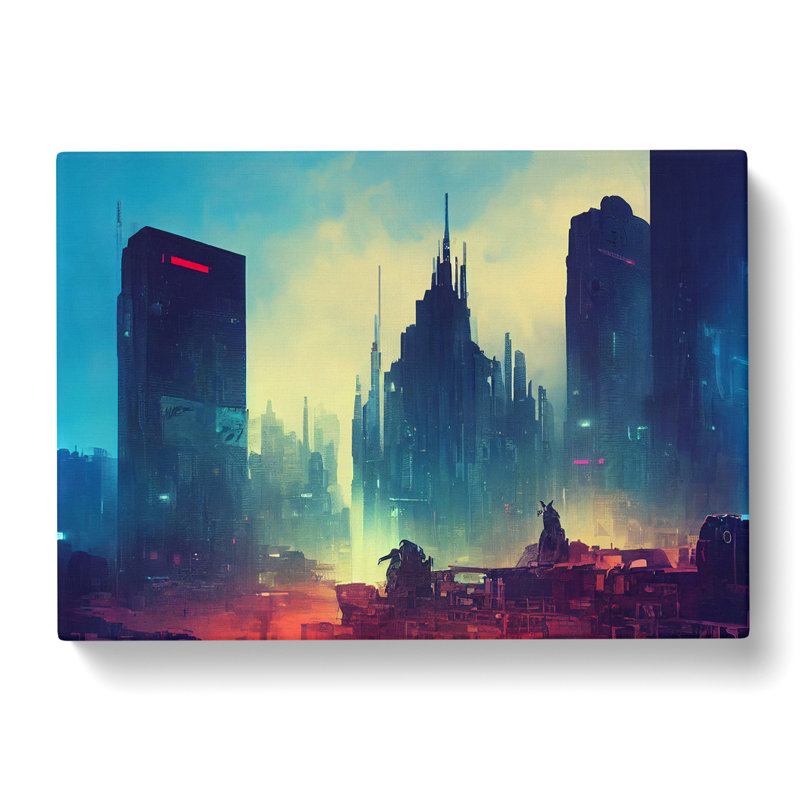 Glowing City Skyline Architecture - Wrapped Canvas, 35cm H x 50cm W x 3cm D