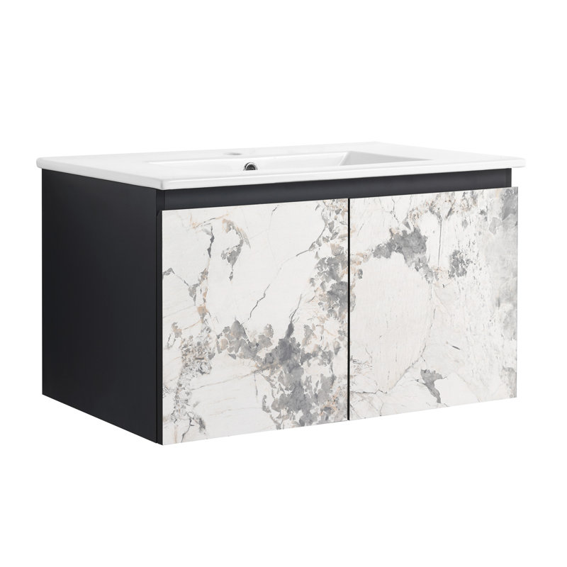Meuble-lavabo mural sophistiqué avec lavabo en céramique de qualité supérieure et armoire élégante